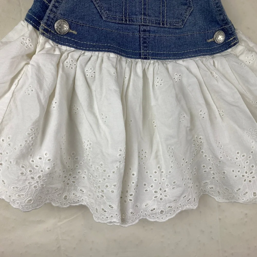 VTG‎ Y2K OshKosh B'gosh Overall Dress Kids 2T Blue White Eyelet Denim Skirt